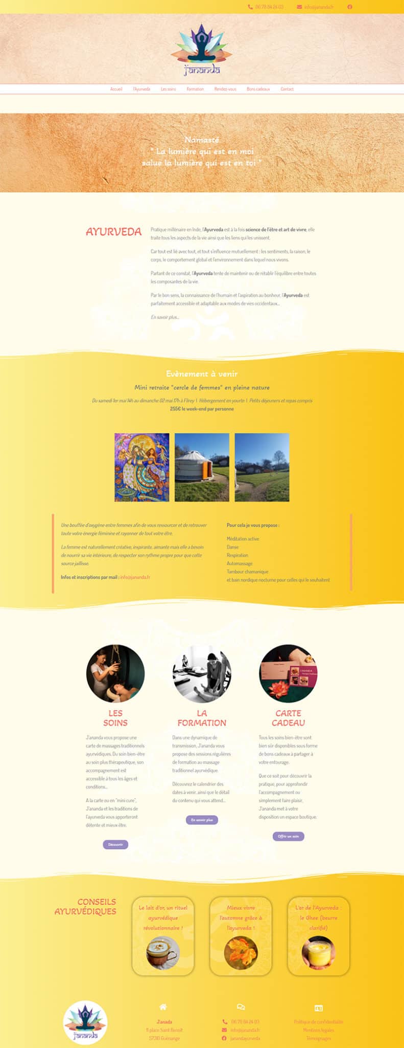 site internet J'ananda, massage traditionnel ayurvédique